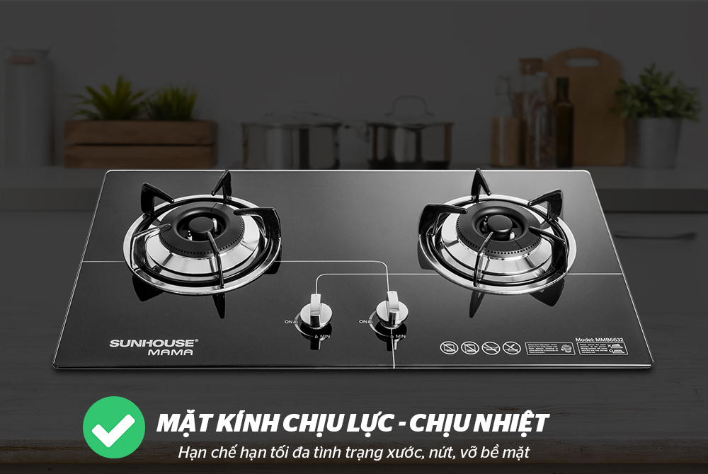 [Hàng Chính Hãng Cao Cấp] Bếp Gas Âm Kính Sunhouse Mama MMB6632 - Bảo hành chính hãng 24 tháng tại nhà - Họng thép không gỉ cao cấp, không sinh muội đen