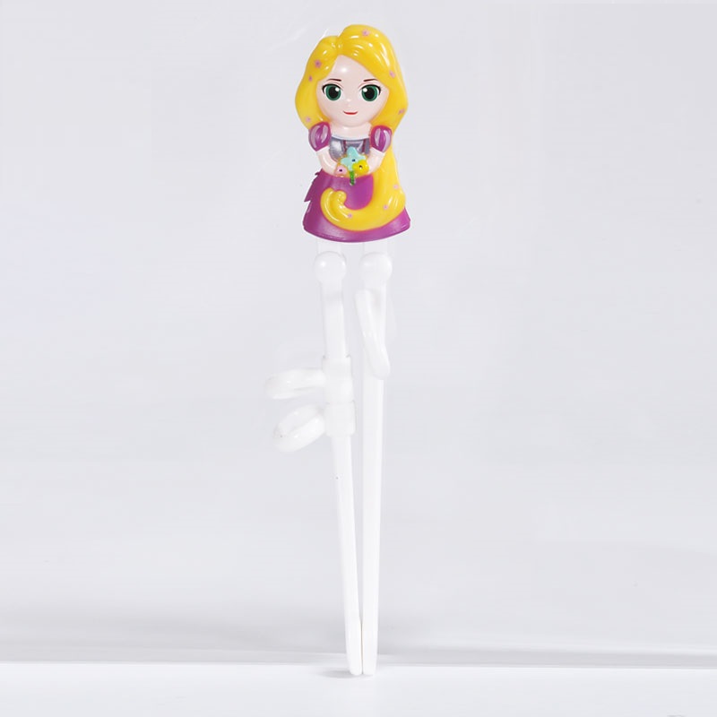 Set 3 món muỗng, đũa tập ăn inox 3D kèm hộp đựng hình công chúa Princess Rapunzel màu hồng cho trẻ em bé gái  - 118VNDP2194