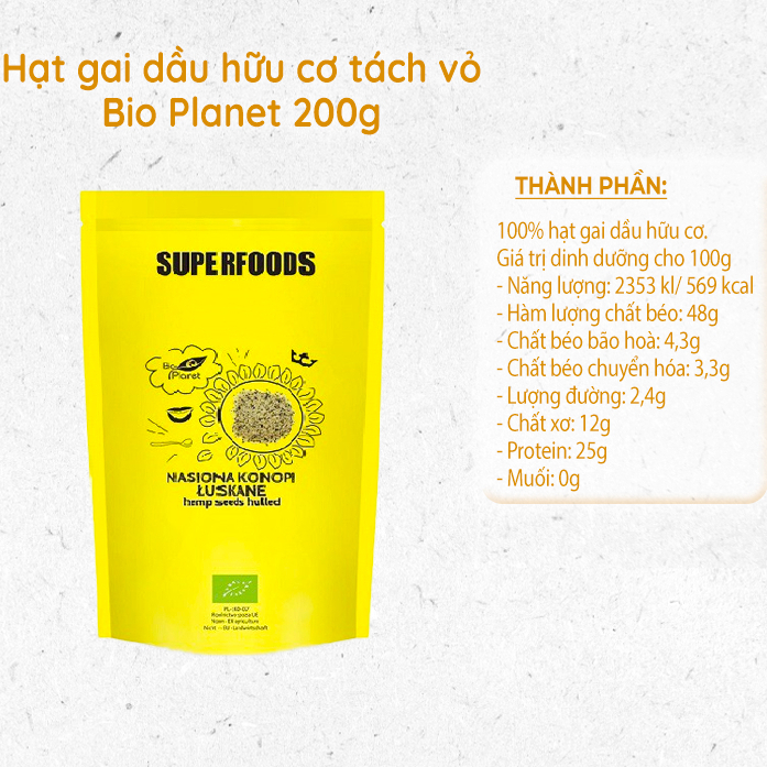 Hạt gai dầu hữu cơ Bio Planet 200g