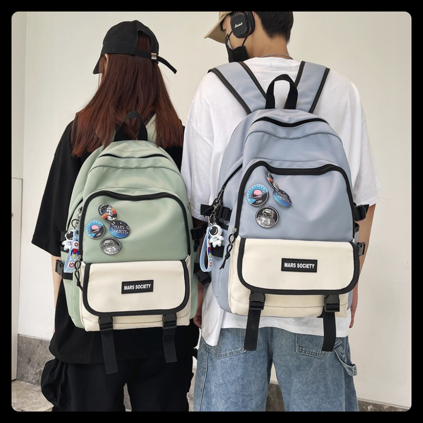 Balo đi học unisex Hàn Quốc màu trơn cỡ lớn Mars Society nhiều ngăn chống nước đựng laptop to đi làm đi chơi cho nam nữ