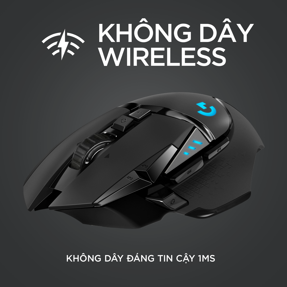 Chuột game không dây Lightspeed Logitech G502 - RGB Lightsync, 11 nút lập trình, điều chỉnh trọng lượng, con lăn Hyperfast, PC -Hàng Chính Hãng