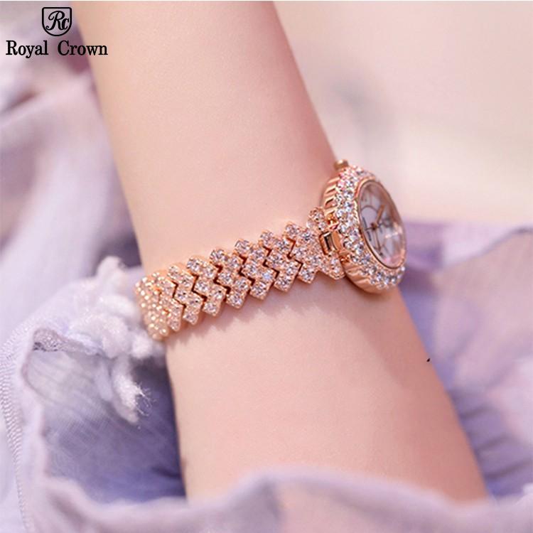 Đồng Hồ Nữ Chính Hãng Royal Crown 2607 Jewelry Dây Kim Loại Đính Đá Chống Nước Chống Xước