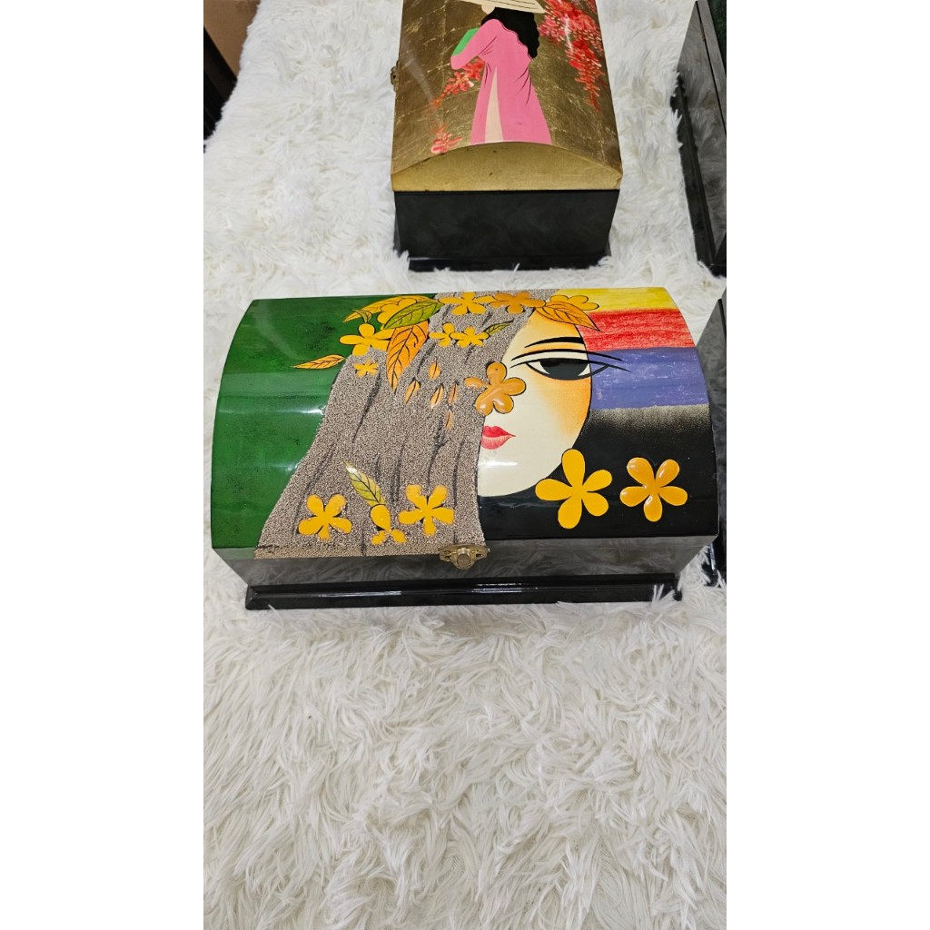 Hộp nữ trang 2 tầng nắp cong Sơn Mài Cao Cấp Thanh Bình Lê đựng đồ trang sức, vật dụng nhỏ xinh, làm quà tăng,...