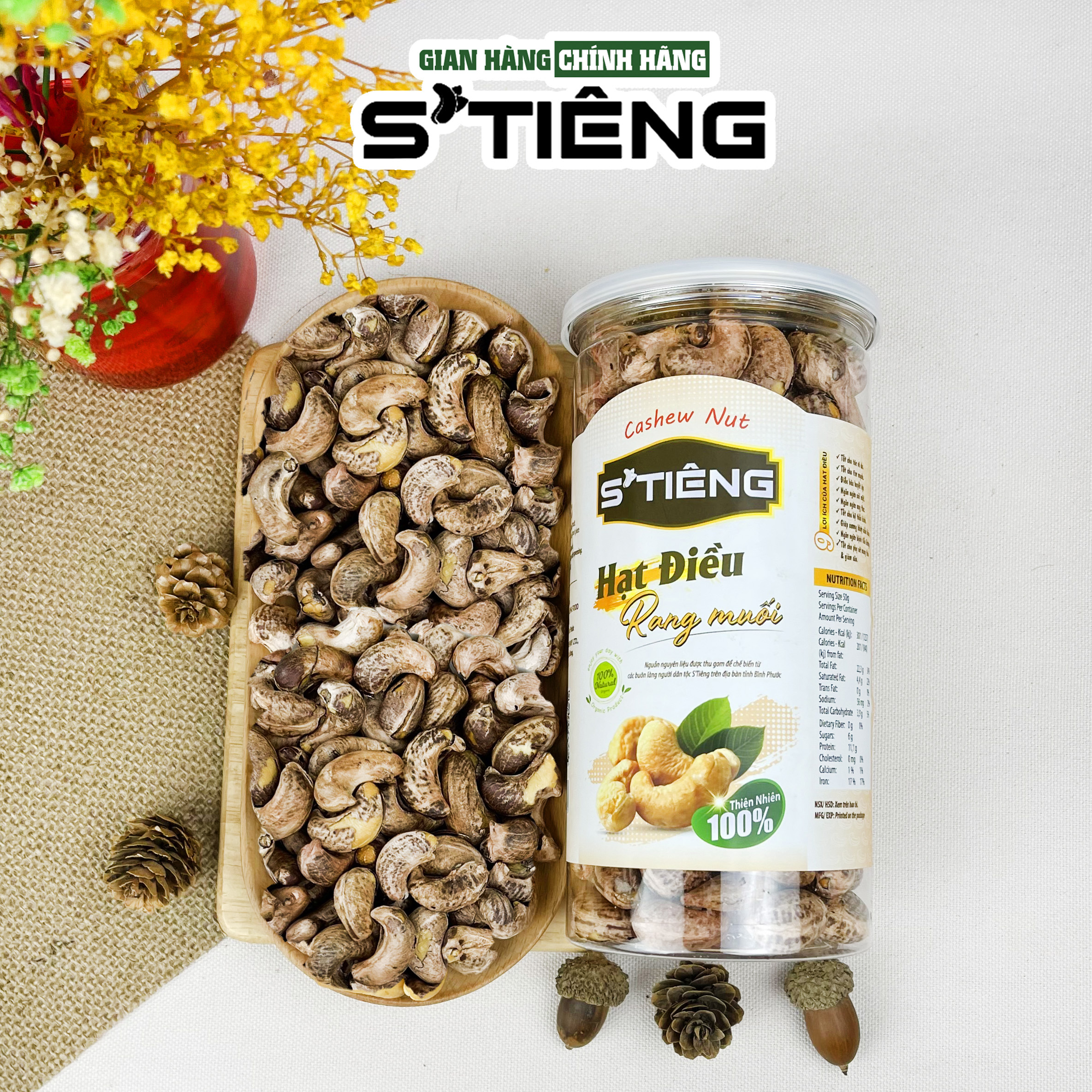 500Gr Hạt Điều Rang Muối Nguyên Hạt S'TIÊNG Còn Vỏ Hộp Pet