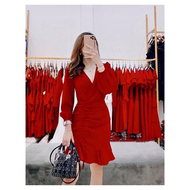 Đầm váy đi tiệc tay dài rút dây 2 màu
