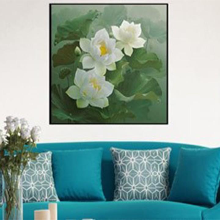 Tranh đá hoa sen trắng nở rộ Y8050 - kích thước: 50 * 50cm.