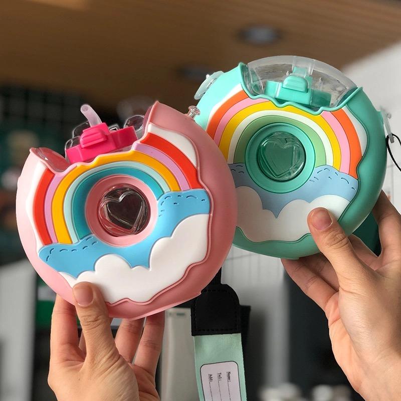 Mới Dễ Thương Cartoo Bánh Rán Bình Nước Cho Sáng Tạo Cho Trẻ Em Silicon Di Động Trẻ Em Cốc Có Ống Hút Sinh Viên Bình Nước Tặng