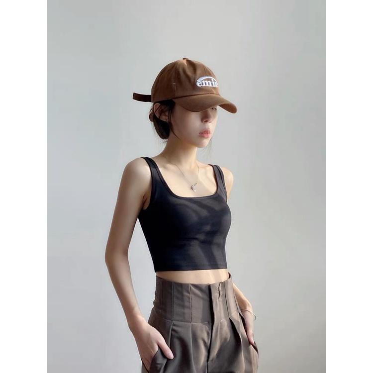 M39. Áo 2 dây croptop thun trơn cá tính có sẵn đệm ngực, áo nữ kiểu croptop sang chảng 2022 (có sẵn - miễn ship)