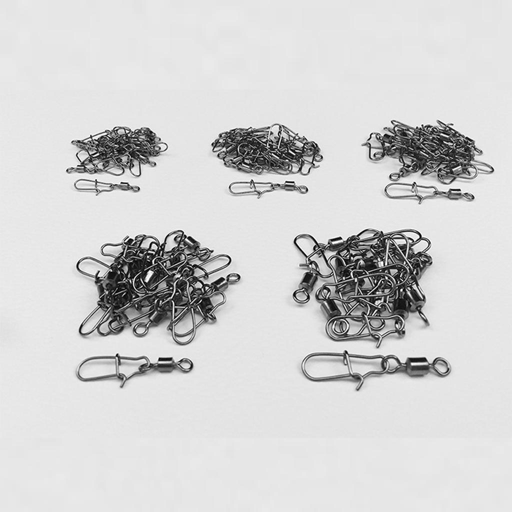 210Pcs/Box Fishing Swivels with Snaps Rolling Swivel Connector Hooked Snaps