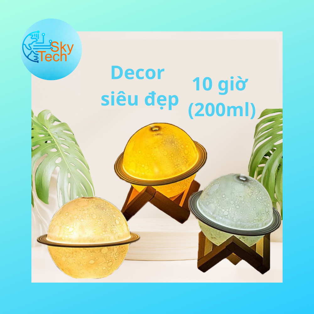 Máy phun sương tạo độ ẩm cho da, hình hành tinh_ decor đèn ngủ gia đình ấm áp, tiện lợi