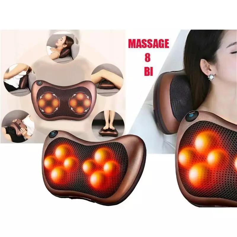 Gối mát-xa hồng ngoại Massage Pillow nâu 8 bi nhật bản + Tặng máy mát xa cá heo cao cấp
