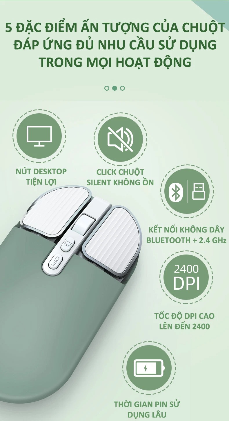 Chuột không dây FMOUSE M203 sạc pin siêu mỏng kết nối bluetooth và chip USB 2.4GHz dùng cho pc, laptop, tivi, điện thoại - HÀNG CHÍNH HÃNG