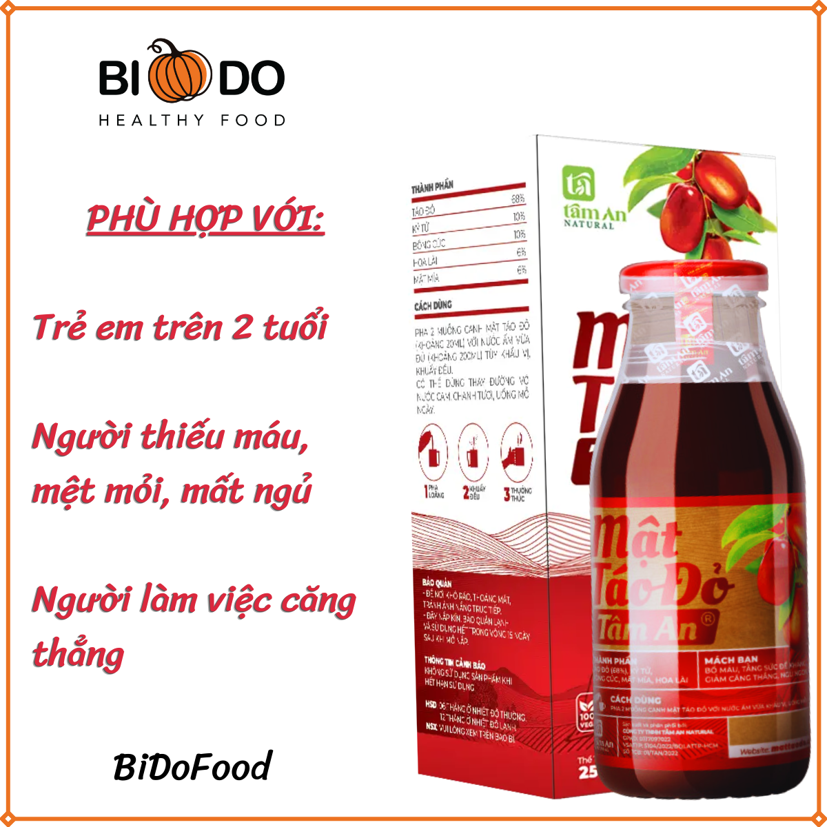 Mật Táo Đỏ Tâm An 250ml - BiDoFood - Táo Đỏ Kỷ Tử Bổ Máu Ngủ Ngon