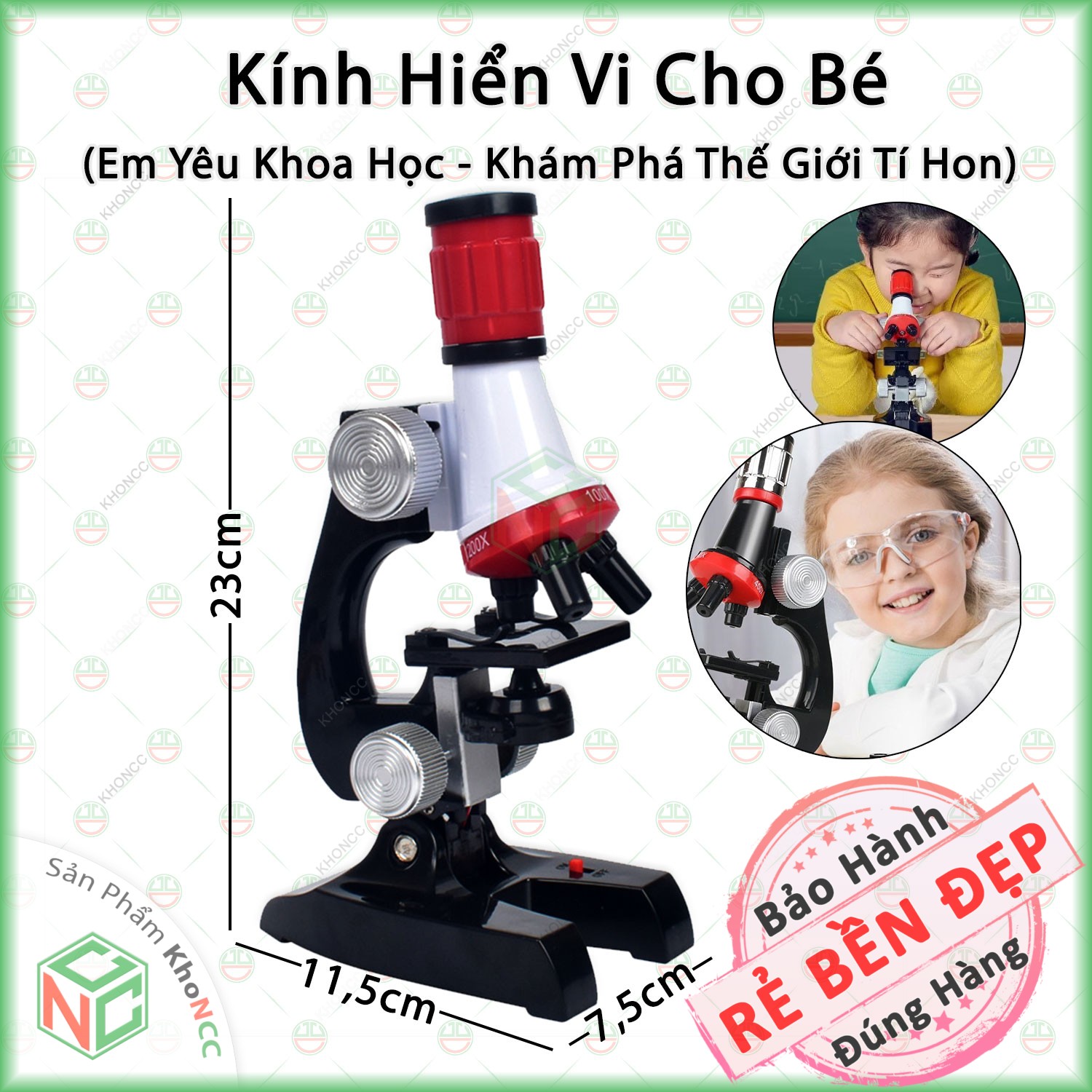 Bộ Đồ Chơi Kính Hiển Vi KhoNCC Hàng Chính Hãng - Kính Quang Học Cho Bé Microscope Phóng Đại Zoom 1200x - KLM-C2121-KHVCB