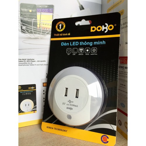 Đèn LED Thông Minh Cảm Biến  Ánh sáng  Hiệu  Dobo  Kèm Ổ Cắm USB - Ánh sáng Trắng