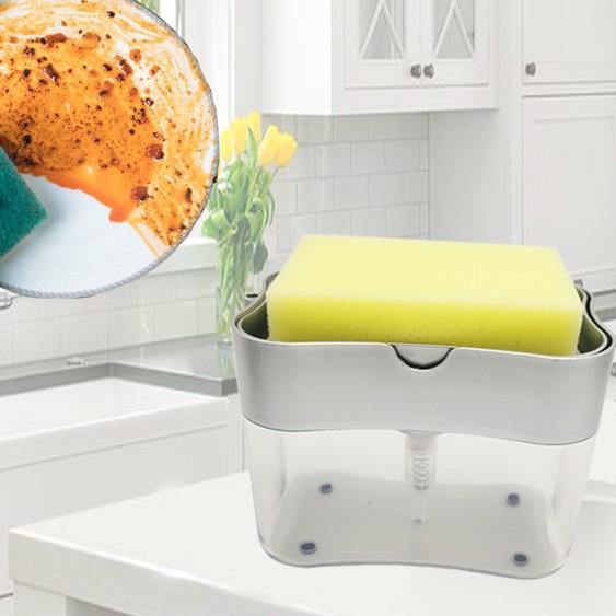 Hộp Đựng Nước Rửa Chén Kèm Khay Đựng Miếng Chùi Rửa Chén Bát Đa Năng Tiện Lợi
