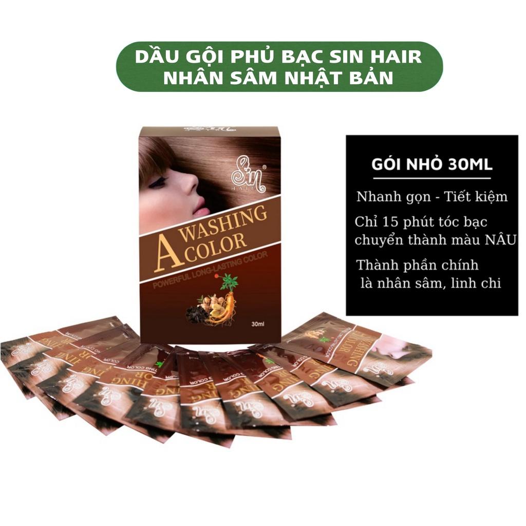 Dầu gội phủ bạc sin hair gói dùng thử phủ đen nâu tóc tự nhiên nhân sâm