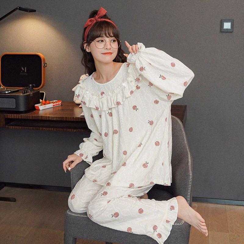 Bộ Mặc Nhà Cotton Dài Tay Nơ Mới Nhất