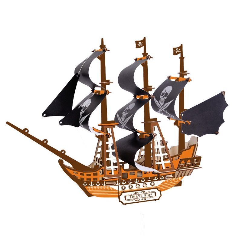 Đồ chơi lắp ráp gỗ 3D Mô hình Tàu Cướp Biển Pirate Ship TB-D002