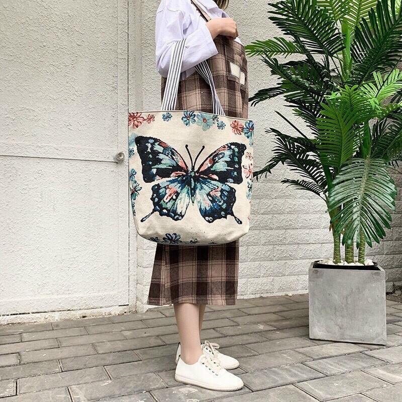 Túi tote vải in hình dễ thương chất liệu cói vải canvas cao cấp