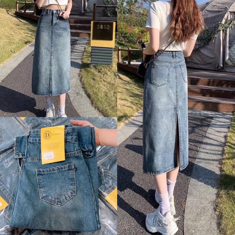 CHÂN VÁY JEANS 2 TÚI XẺ SAU HOT TREND #919