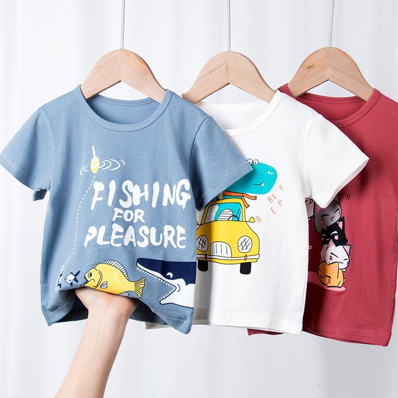 AL18 Size110-150 (12-35kg) Áo thun ngắn tay cho bé trai bé gái, t-shirt co giãn mềm Thời trang trẻ Em