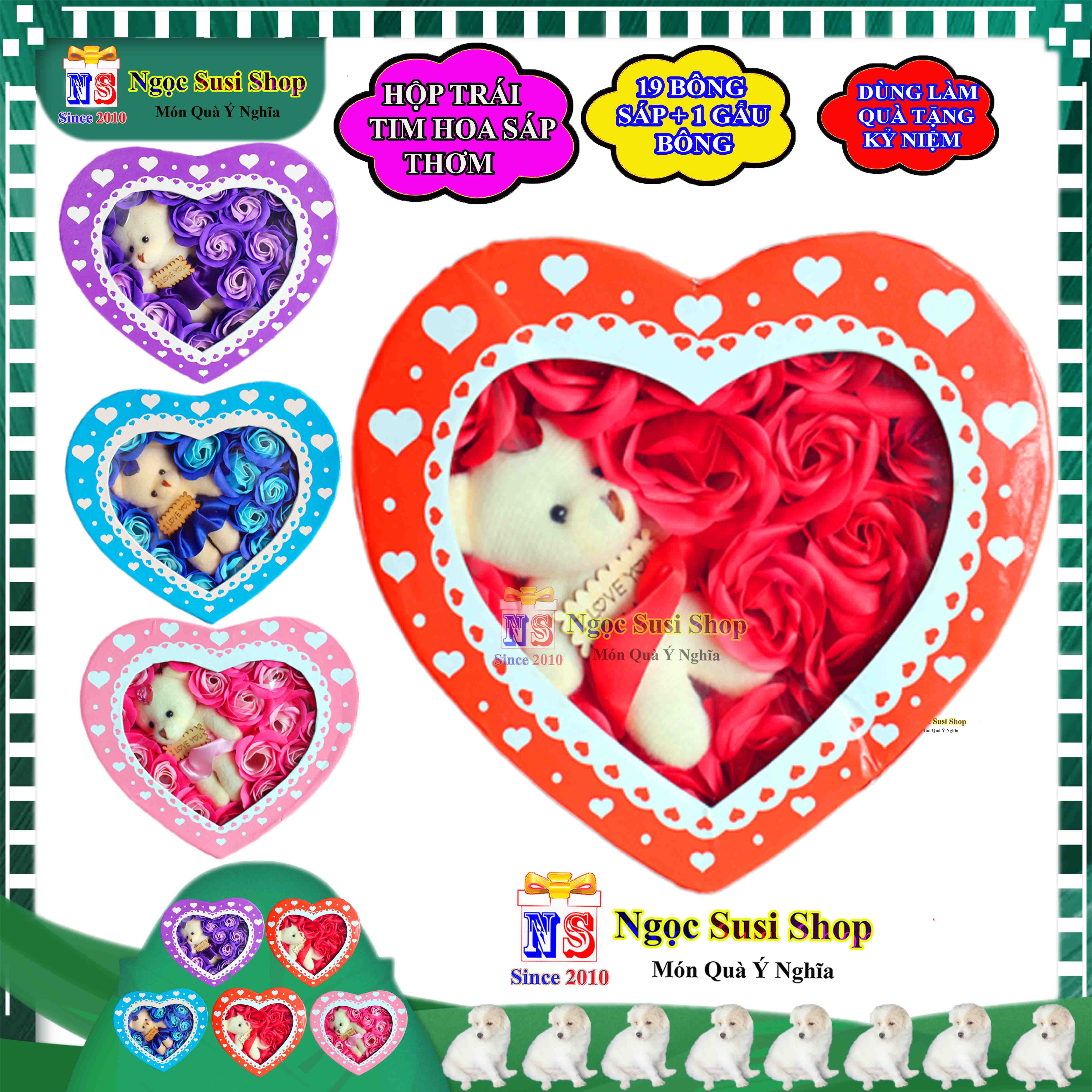 HỘP BÔNG HỒNG SÁP THƠM TRÁI TIM KÈM GẤU BÔNG SIÊU ĐẸP - HỘP QUÀ HOA SÁP THƠM