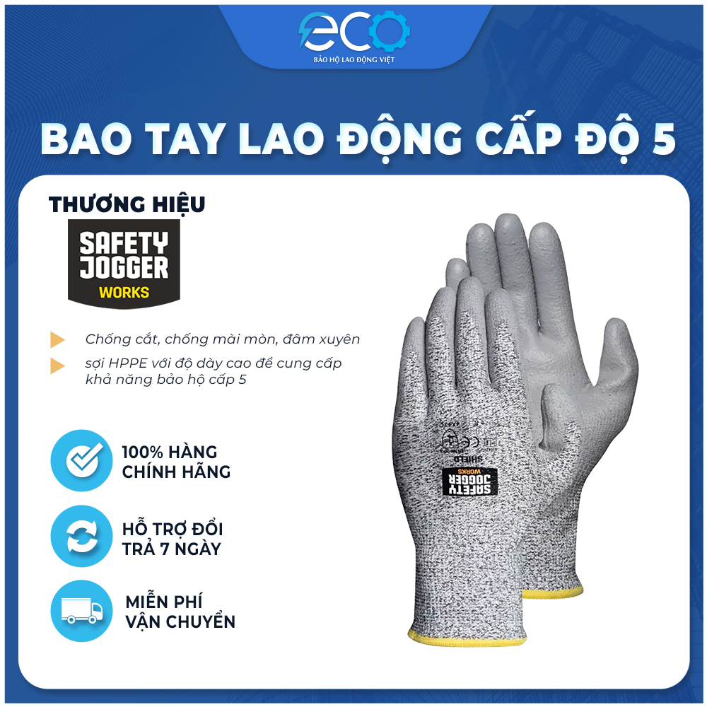 Găng tay chống cắt cấp độ 5 Jogger Shield cho thợ cơ khí, lắp đặt, nhôm kính