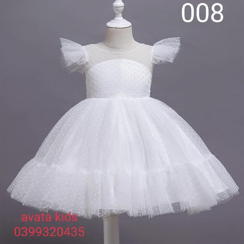 Đầm công chúa bé gái , váy trẻ em 8-40kg , đầm công chúa dự tiệc , trắng chấm bi 008