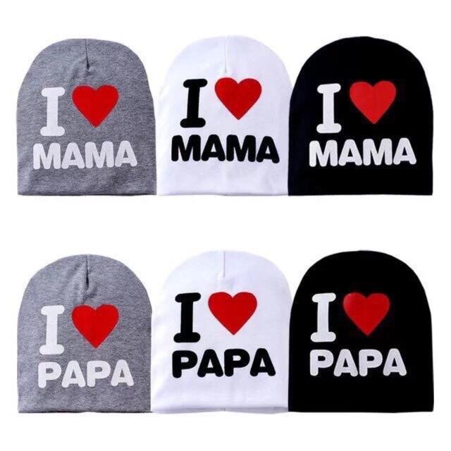 Mũ cotton co giãn I LOVE PAPA, MAMA cho bé