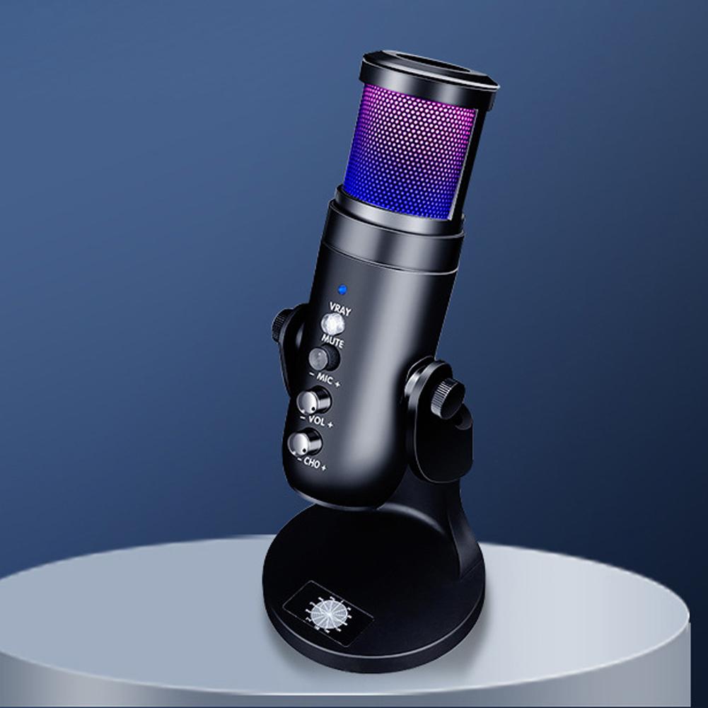 Computers Microphone with RGB Light Rotatable USB Plug-and-Play Microphone for Computers Meeting Voice Chat