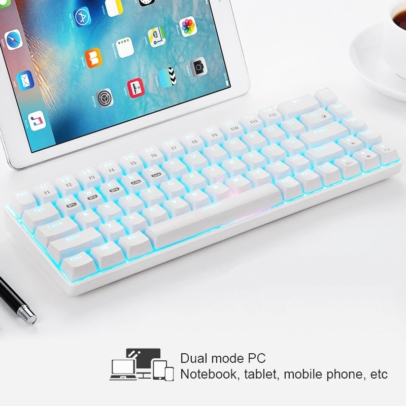 Bàn Phím Cơ không dây mini Đa kết nối RF68 White Led RGB Gaming cho máy tính