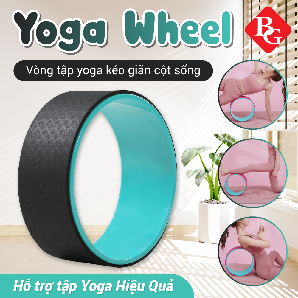 BG Vòng Tập Yoga BLUE BLACK, Vòng Yoga Pilates Nhựa ABS 31cm Tập Lưng Cao Cấp Chính Hãng Yoga Wheel (hàng nhập khẩu)