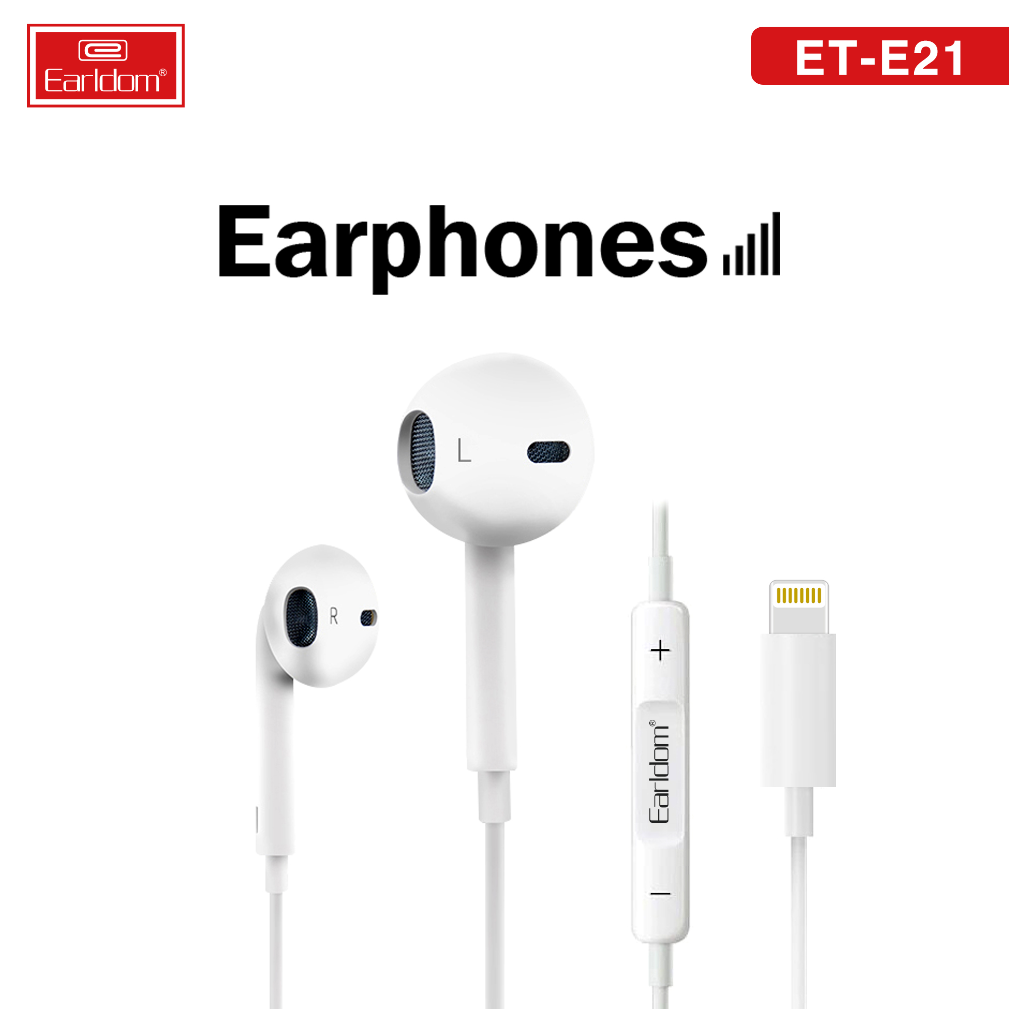 Tai Nghe Có Dây Nhét Tai Earldom-E21 Jack Cắm Lightning Bass Tốt Tích Hợp Micro Chuyên dụng cho Iphone