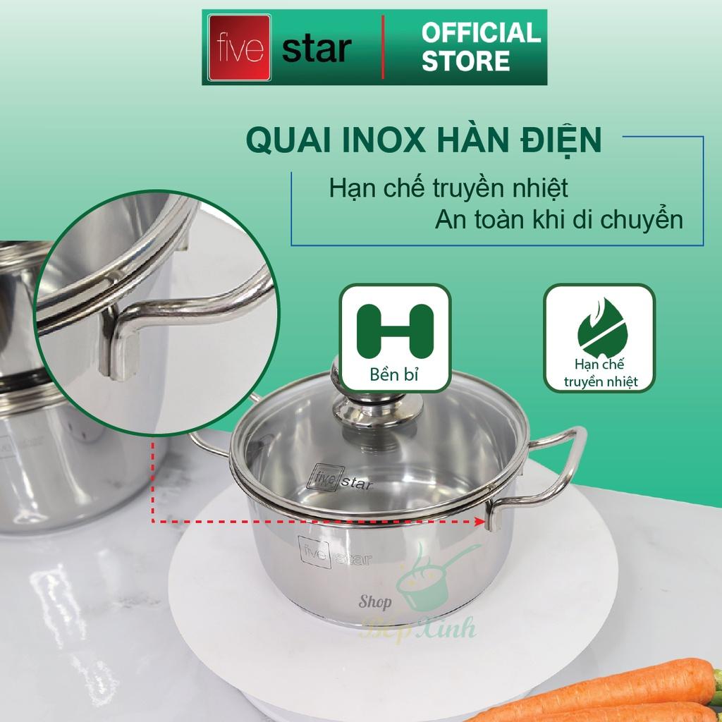 Bộ nồi xửng hấp 3 đáy inox 430 Fivestar Standard bếp từ nắp kính tặng 1 muỗng canh