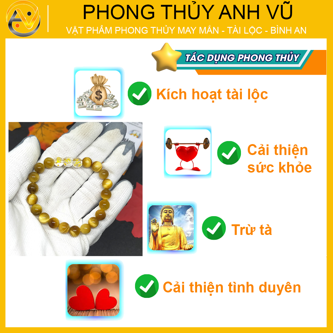 Vòng phong thủy mệnh kim thân tý thìn đã khai quang - chất liệu mắt hổ vàng nâu - size 8 10 12ly - may mắn tài lộc - Vòng Tam Hợp Anh Vũ