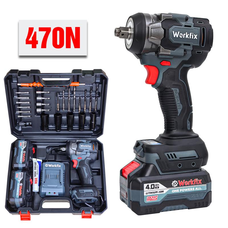 Máy Siết Bulong Workfix 470N.m - Đa Năng 2 In 1 - WF-IW470N - Motor Brushless - Chân Pin Phổ Thông 2 Pin 21V/4Ah - Bảo Hành Chính Hãg 6 thang
