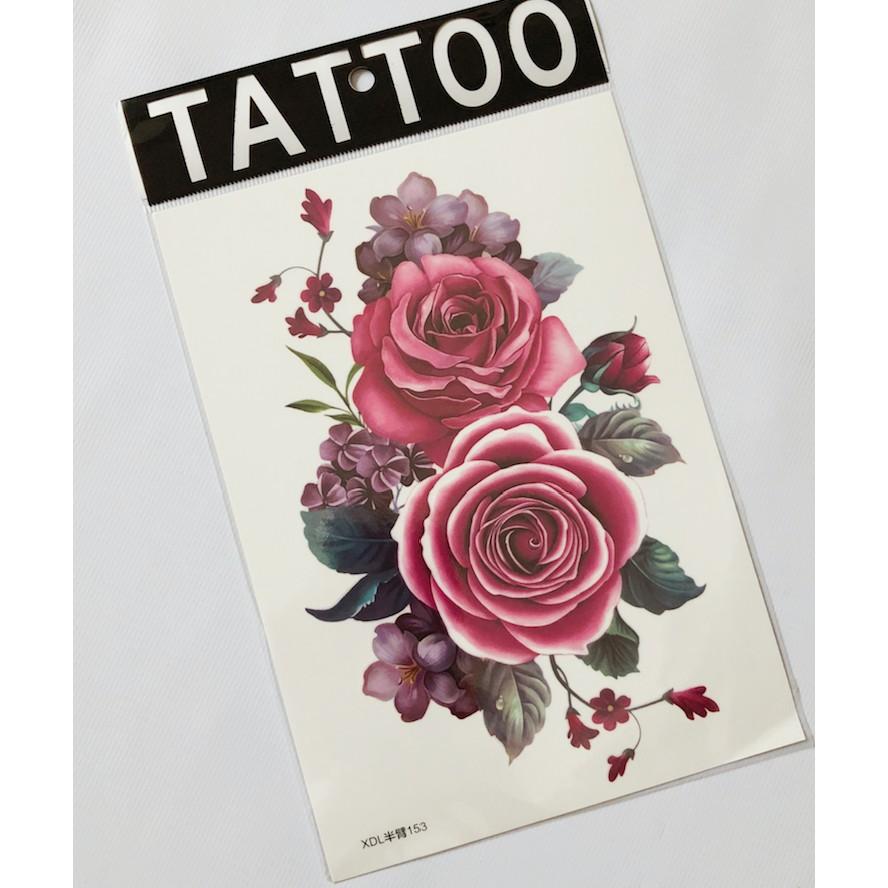 Hình xăm dán hoa hồng mẫu to cao cấp 10x20cm