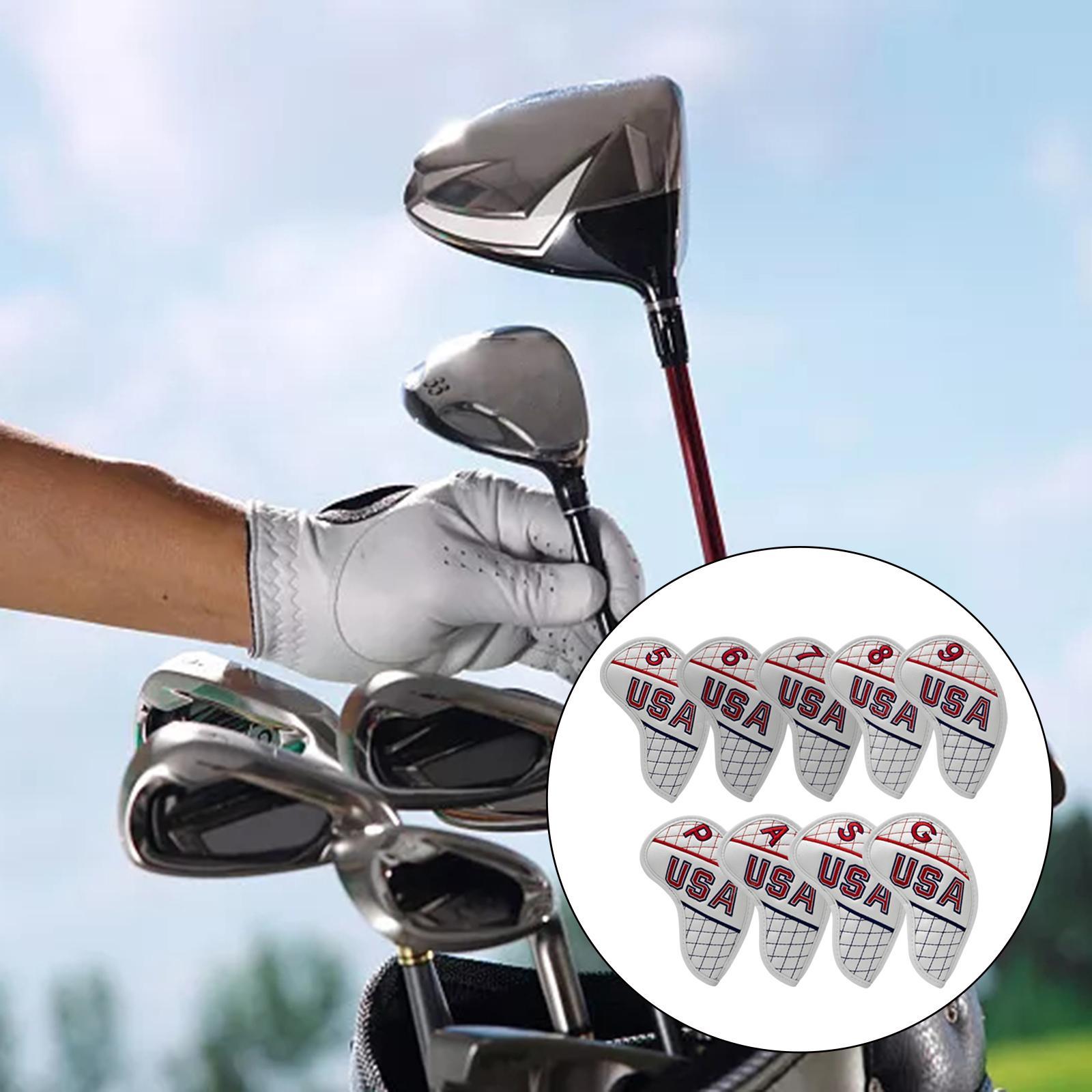 10Pcs Golf Iron Head Covers PU Leather Golf Equipment 5-9 A,S,P,x,G Protector Guard