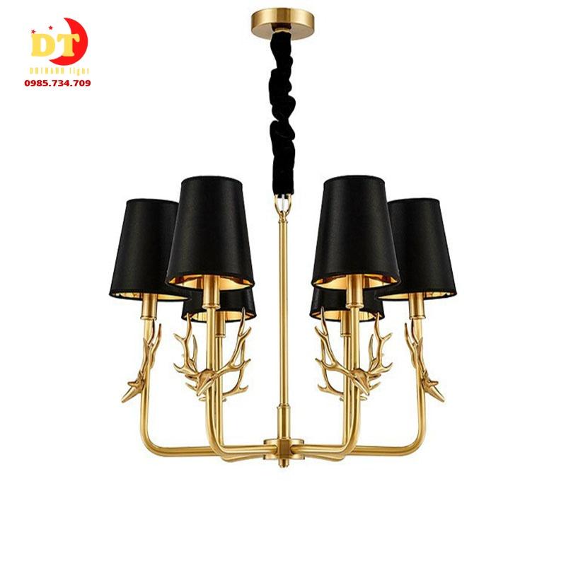 Đèn chùm 6 tay chao vải đen phong cách bắc âu DQM