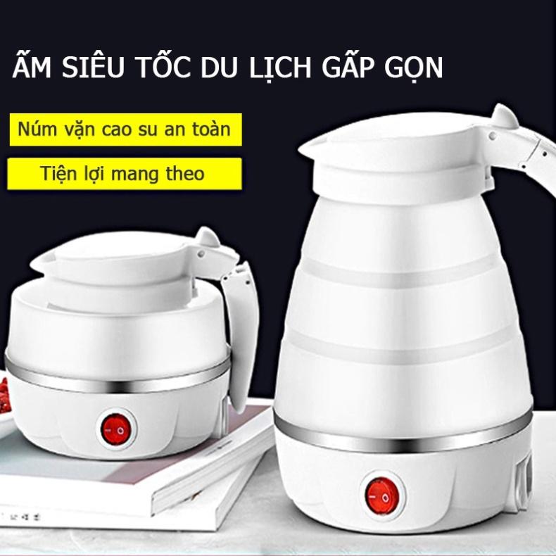 Ấm Đun Nước Siêu Tốc Gấp Gọn Thân Bình Làm Từ Silicon Cao Cấp Dung Tích 600Ml Thiết Kế Mới Lạ Độc Đáo Tiện Dụng