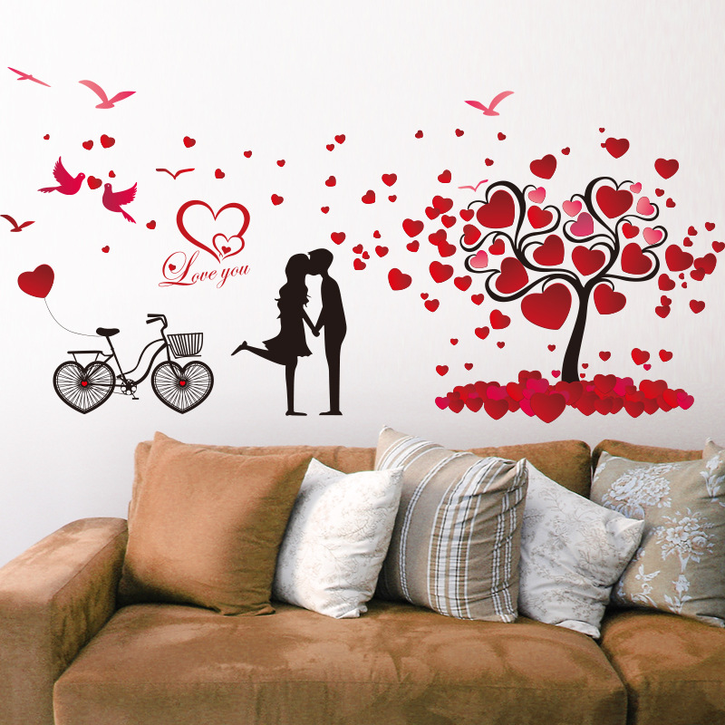 Decal dán tường Trái tim tình nhân dán phòng ngủ lãng mạn AmyShop DKN014 (72 x 147 cm)