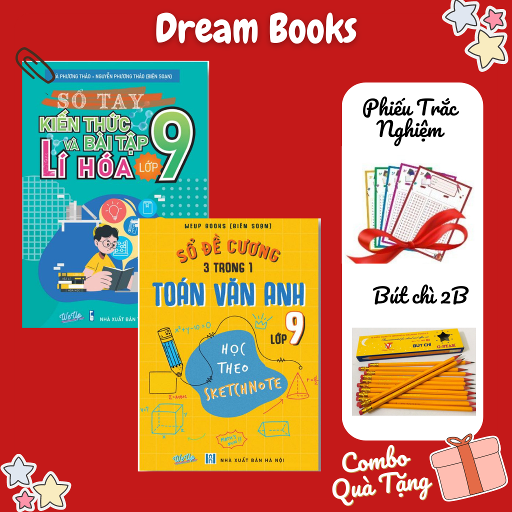 Sách- Combo Sổ Tay Đề Cương Toán Văn Anh Lớp 9 Học Theo SKETCHNOTE & Sổ Bài Tập Lý Hóa Lớp 9