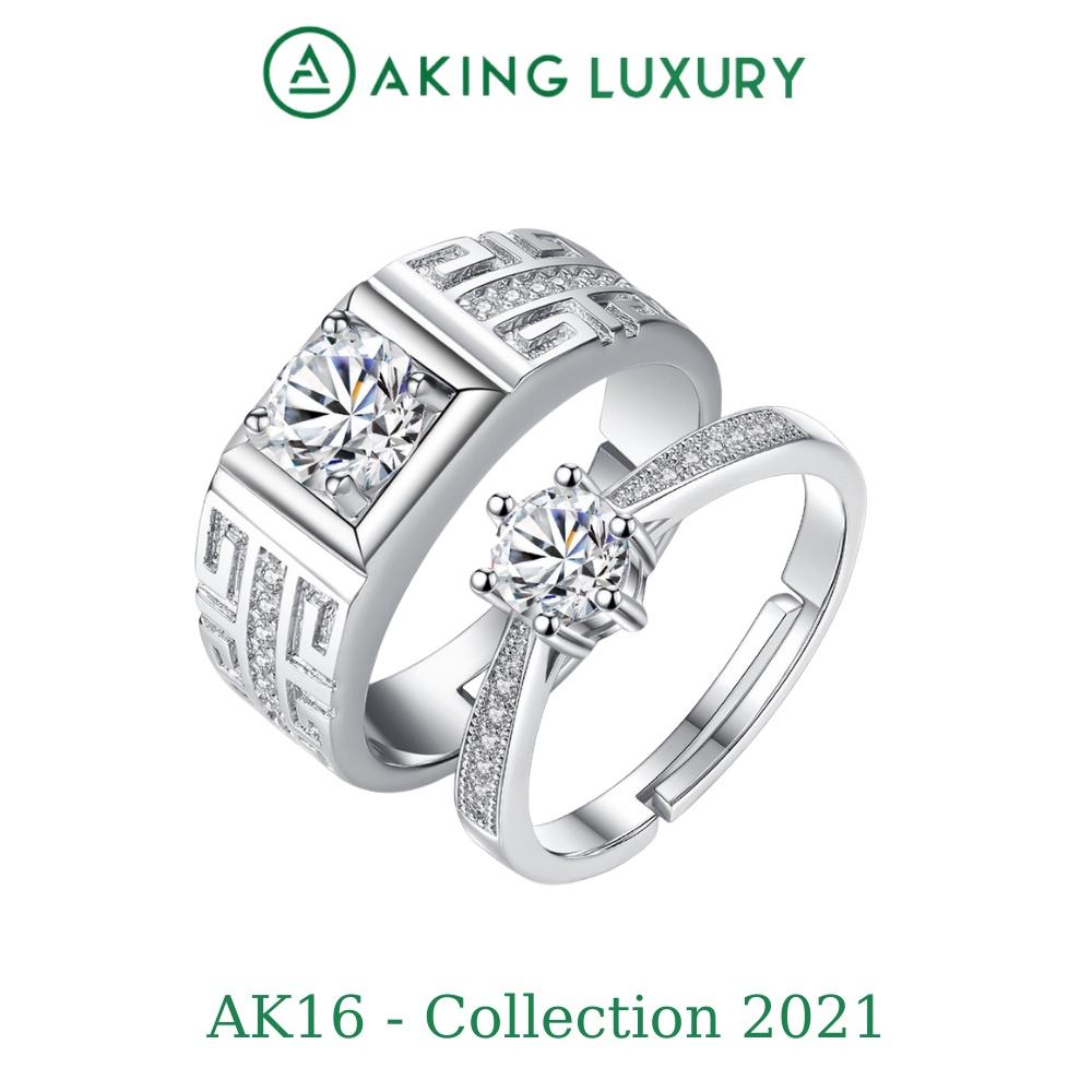 Nhẫn đôi AK16 cao cấp, nhẫn bạc nam họa tiết khỏe khoắn, nhẫn bạc nữ đính đá sang trọng. Nhẫn cặp mới 2021