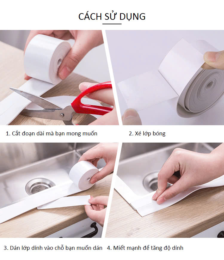 Băng Keo Dán Mép Đa Năng 3M Màu Trắng Dán Chống Thấm Bồn Rửa Chén, Mép Cửa, Mép Tường