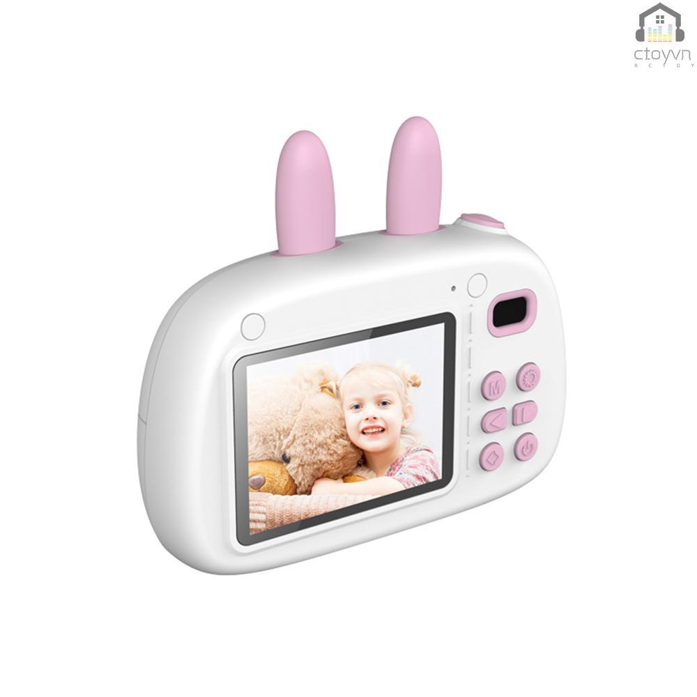 Camera hai ống kính mini màn hình rộng chế độ lấy nét thông minh không có thẻ nhớ kiểu hoạt hình màu hồng cho trẻ em