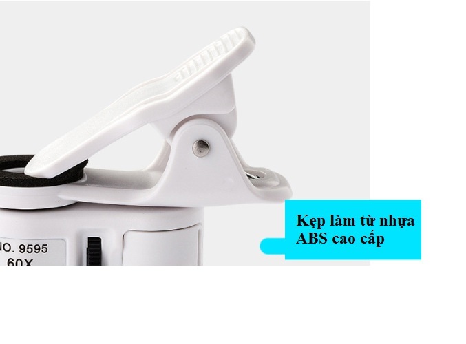 Kính lúp mini 60x tích hợp kẹp điện thoại có đèn led trợ sáng ( Tặng kèm miếng dán hình con bướm dạ quang phát sáng )