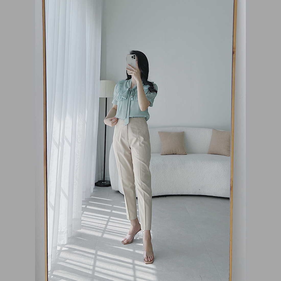 Quần công sở nữ cạp cao li gân thời trang Eden - Q015
