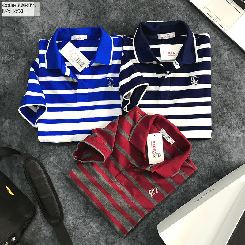 Áo Thun POLO Sọc Ngang Nam Cổ Phối Bo Thời Trang AS102