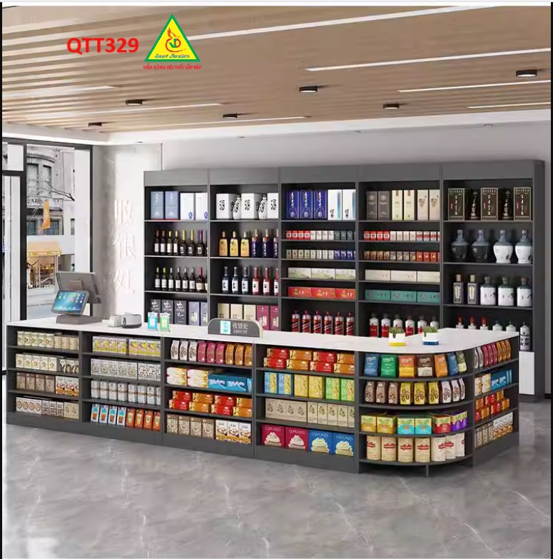 Hình ảnh Quầy tính tiền, Bàn thu ngân cho cửa hàng tiện lợi, siêu thị mini, shop với thiết kệ hiện đại QTT329A